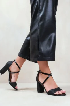 'Ruth' Extra Wide Fit High Block Heel Sandals With Cross Over Ankle Strap