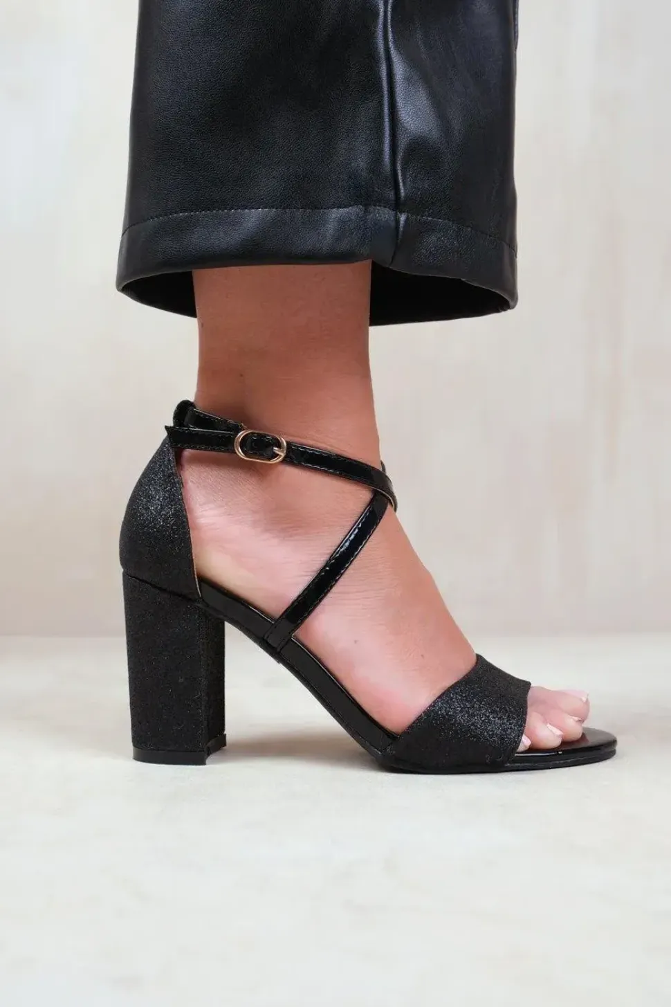 'Ruth' Extra Wide Fit High Block Heel Sandals With Cross Over Ankle Strap