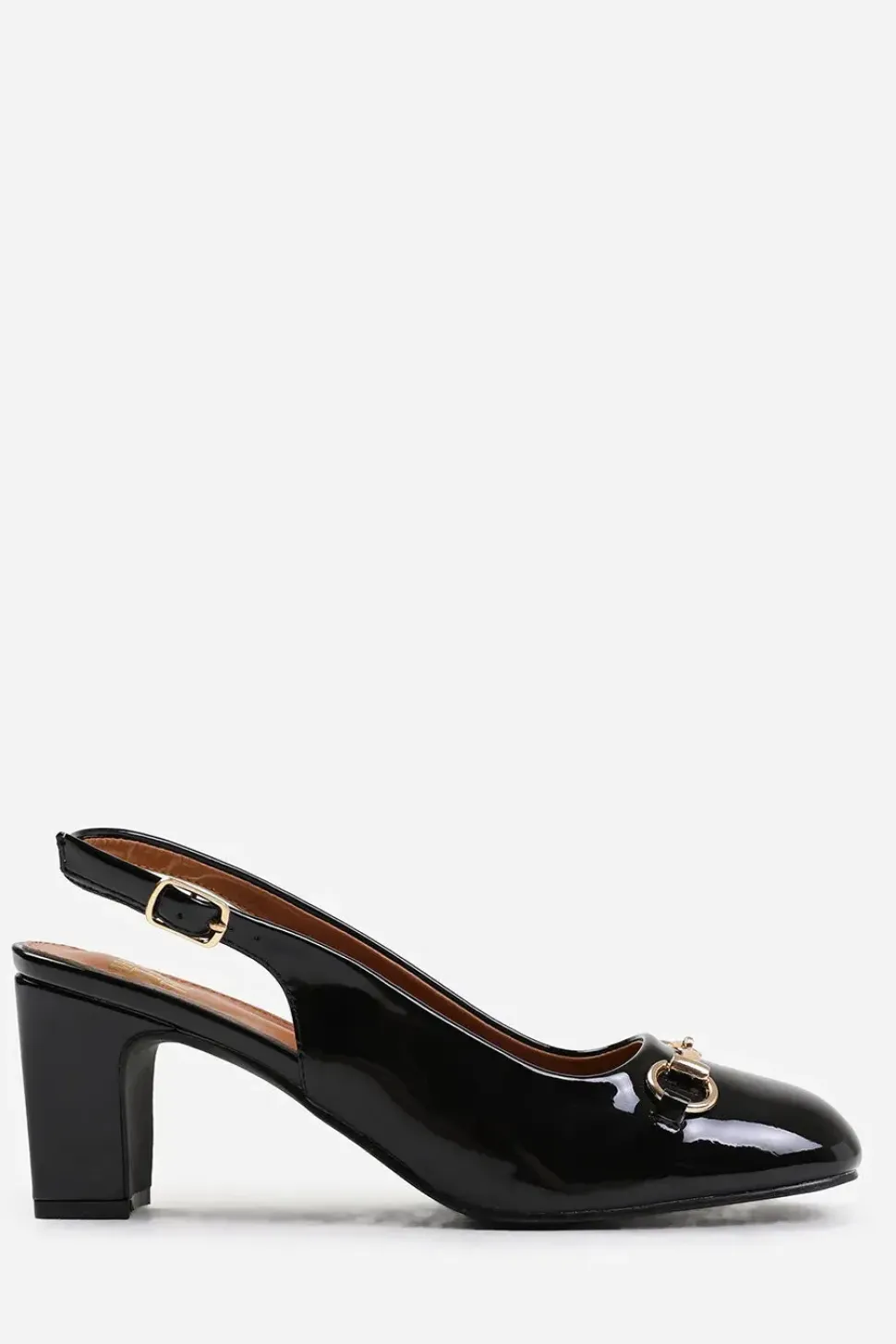 'Serena' Block Heel With Metal Detail And Slingback Buckle Strap