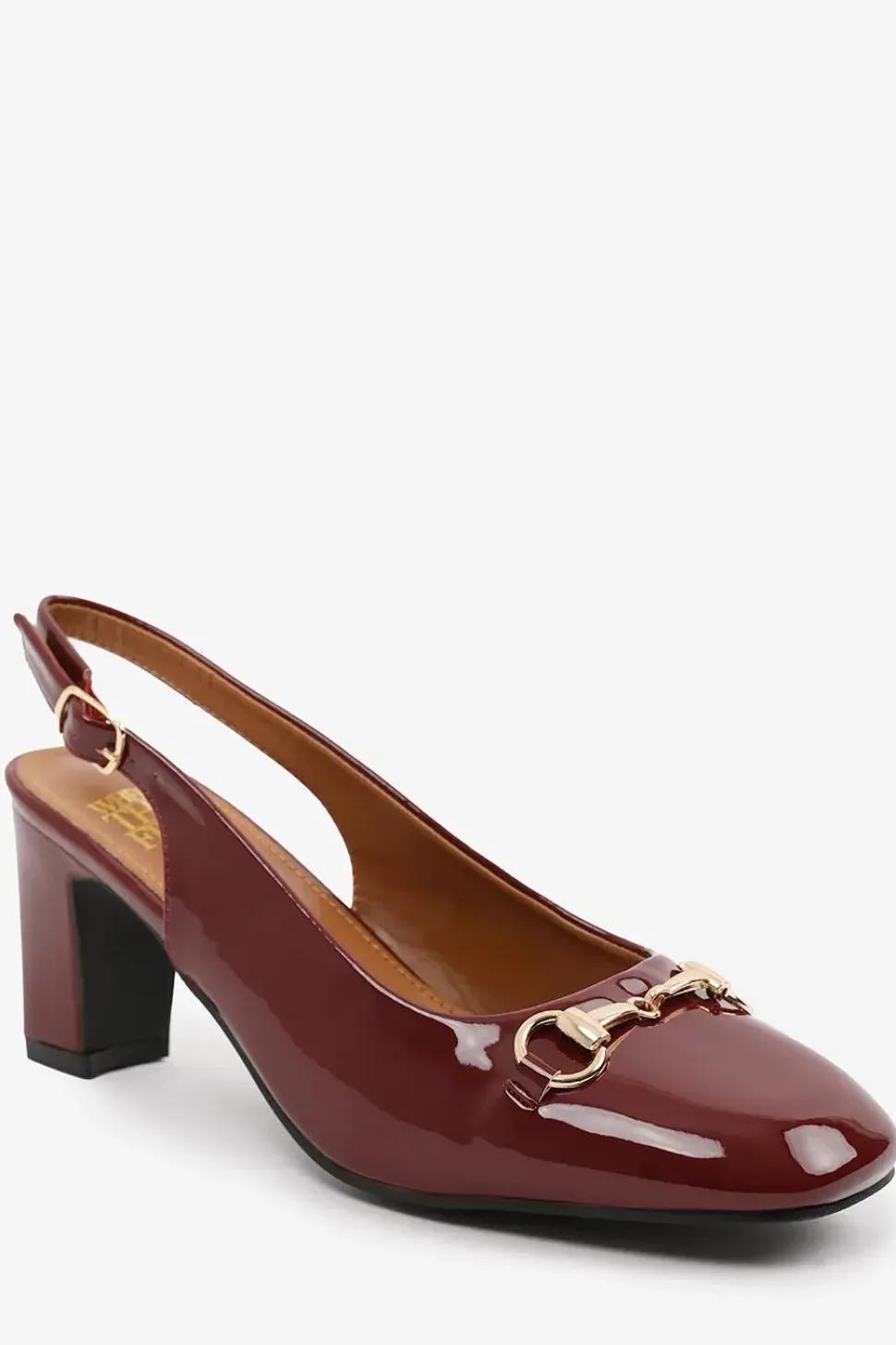 'Serena' Extra Wide Fit Block Heel With Metal Detail And Slingback Buckle Strap