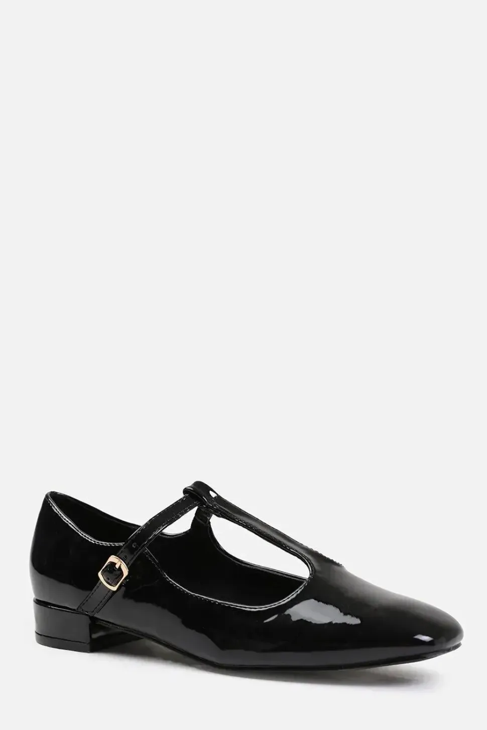 'Singapore' Low Heel With T Strap And Buckle Detail