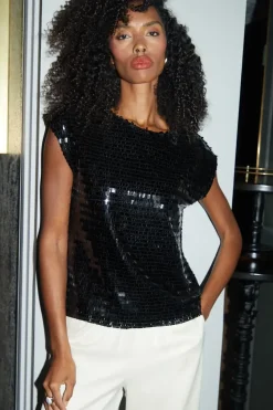 'Skywood' Sequin Fringe Round Neck Top