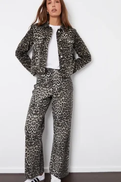 'Soleil' Printed Wide Leg Denim Jeans