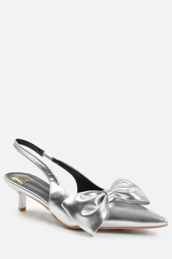 'Spain' Wide Fit Low Kitten Heels Pointed Toe Bow Detail