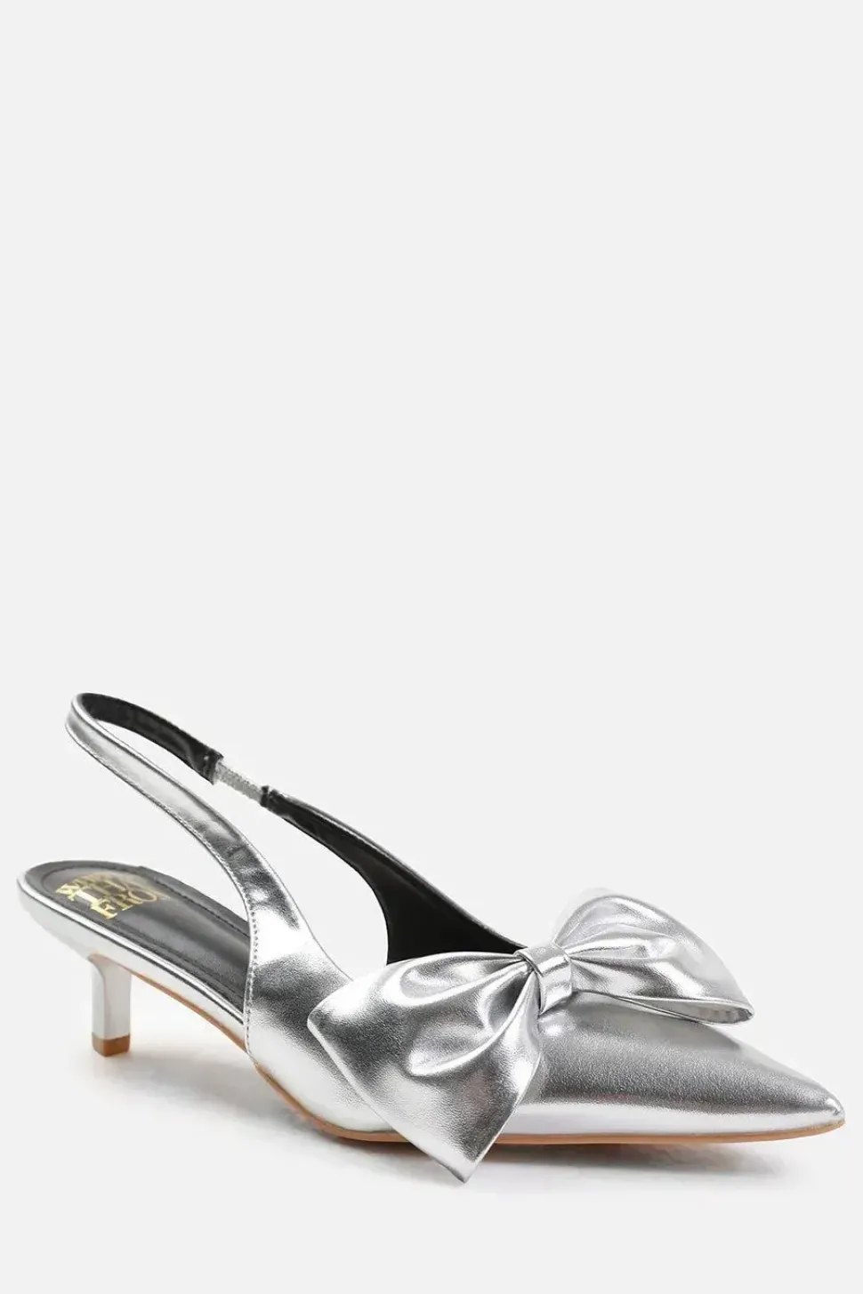 'Spain' Wide Fit Low Kitten Heels Pointed Toe Bow Detail