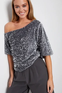'Sparkler' Sequin Velour Drop Shoulder Top