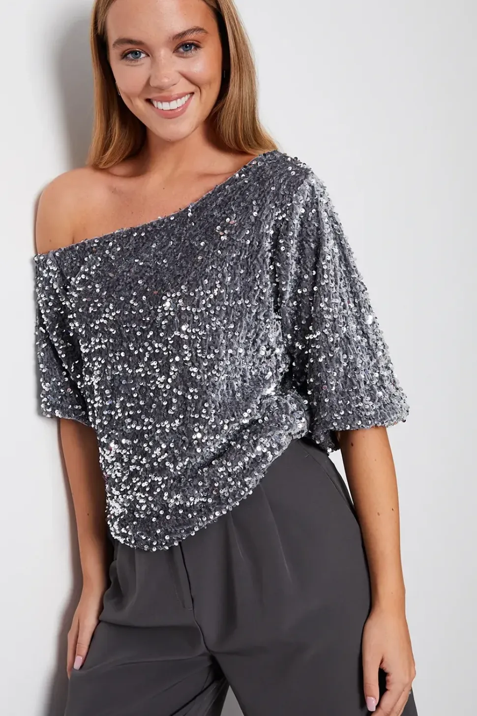 'Sparkler' Sequin Velour Drop Shoulder Top