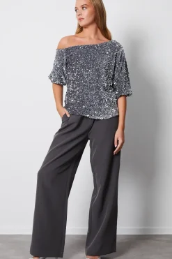 'Sparkler' Sequin Velour Drop Shoulder Top