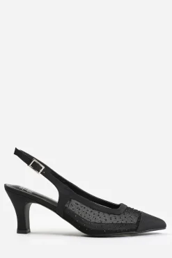 'Sparkle' Wide Fit Diamante Mesh Pointed Heel With Slingback Strap
