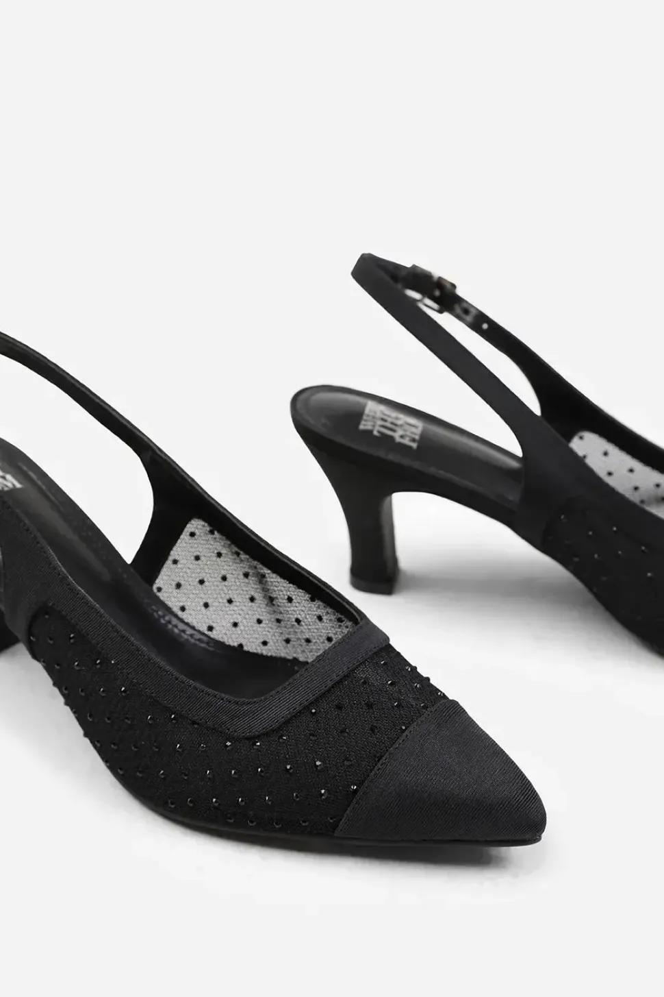 'Sparkle' Wide Fit Diamante Mesh Pointed Heel With Slingback Strap
