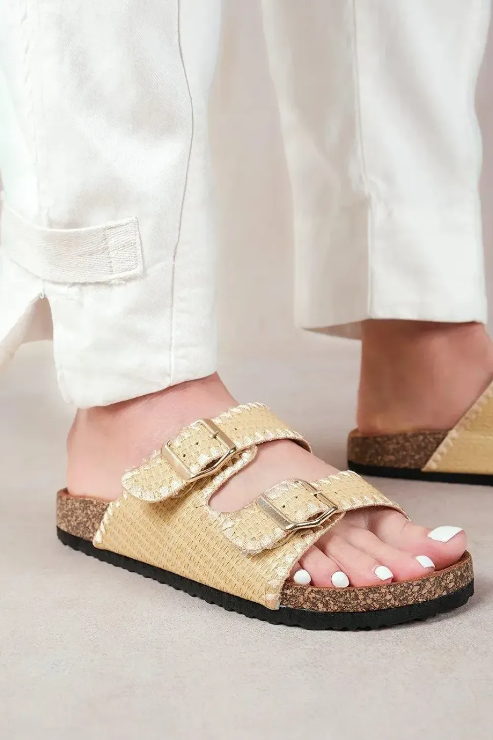 'Sunset' Double Strap Flat Sandals With Buckle Detail
