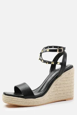 'Texas' Cross Over Ankle Strap With Studd Detail Espadrille Wedges