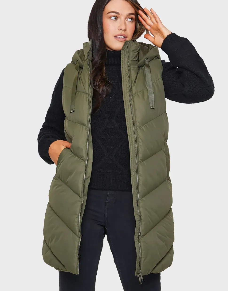 'Vamp' Long Line Padded Gilet