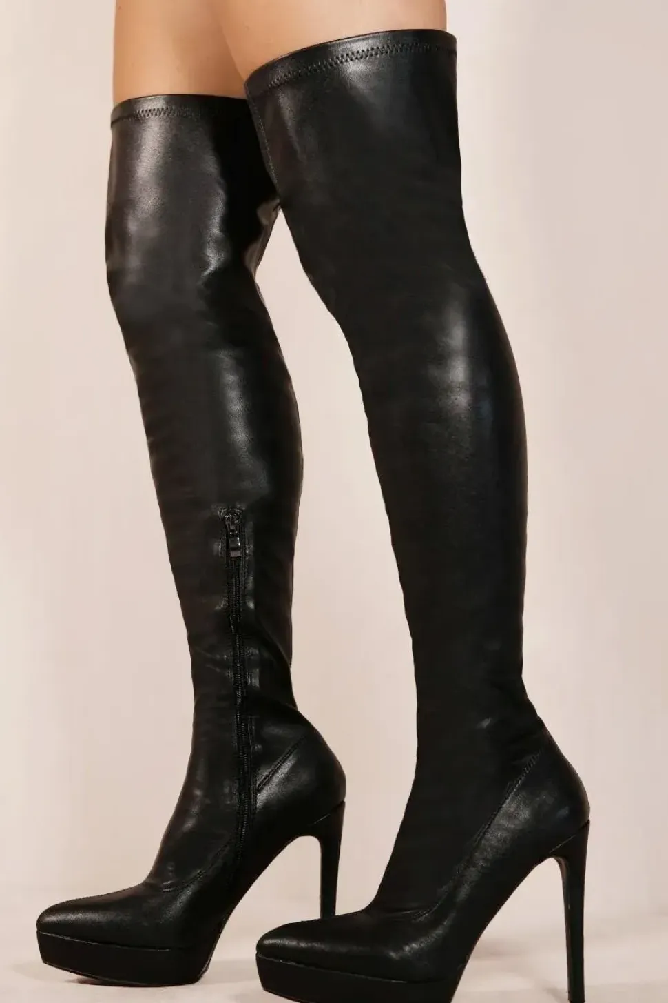 'Veena' Pointed Toe Knee High Heel Platform Boots