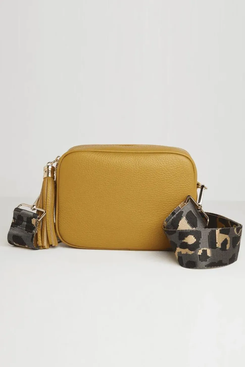 'Verona' Crossbody Tassel Bag with Dark Leopard Strap
