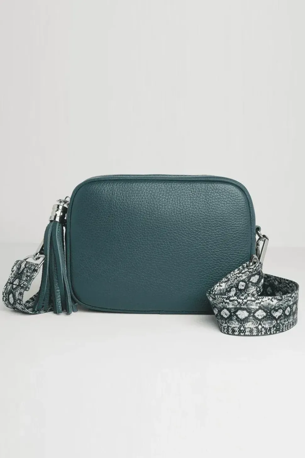 'Verona' Crossbody Tassel Bag with Snake Print Strap