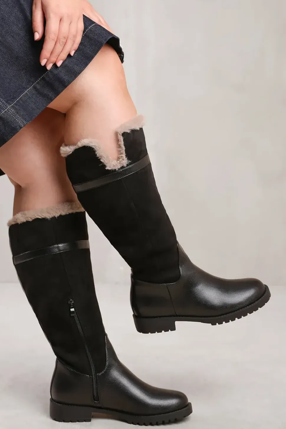 'Wynter' Wide Calf Knee High Boots With Fur Trim And Lining