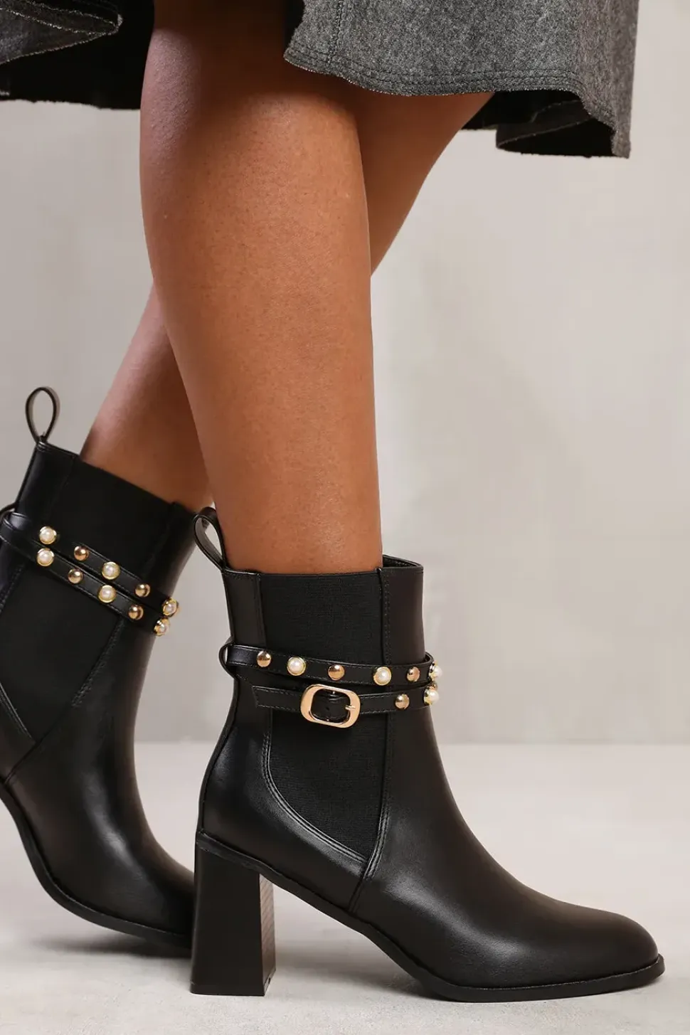 'Zelda' Ankle Boot With Pearl And Stud Detailing