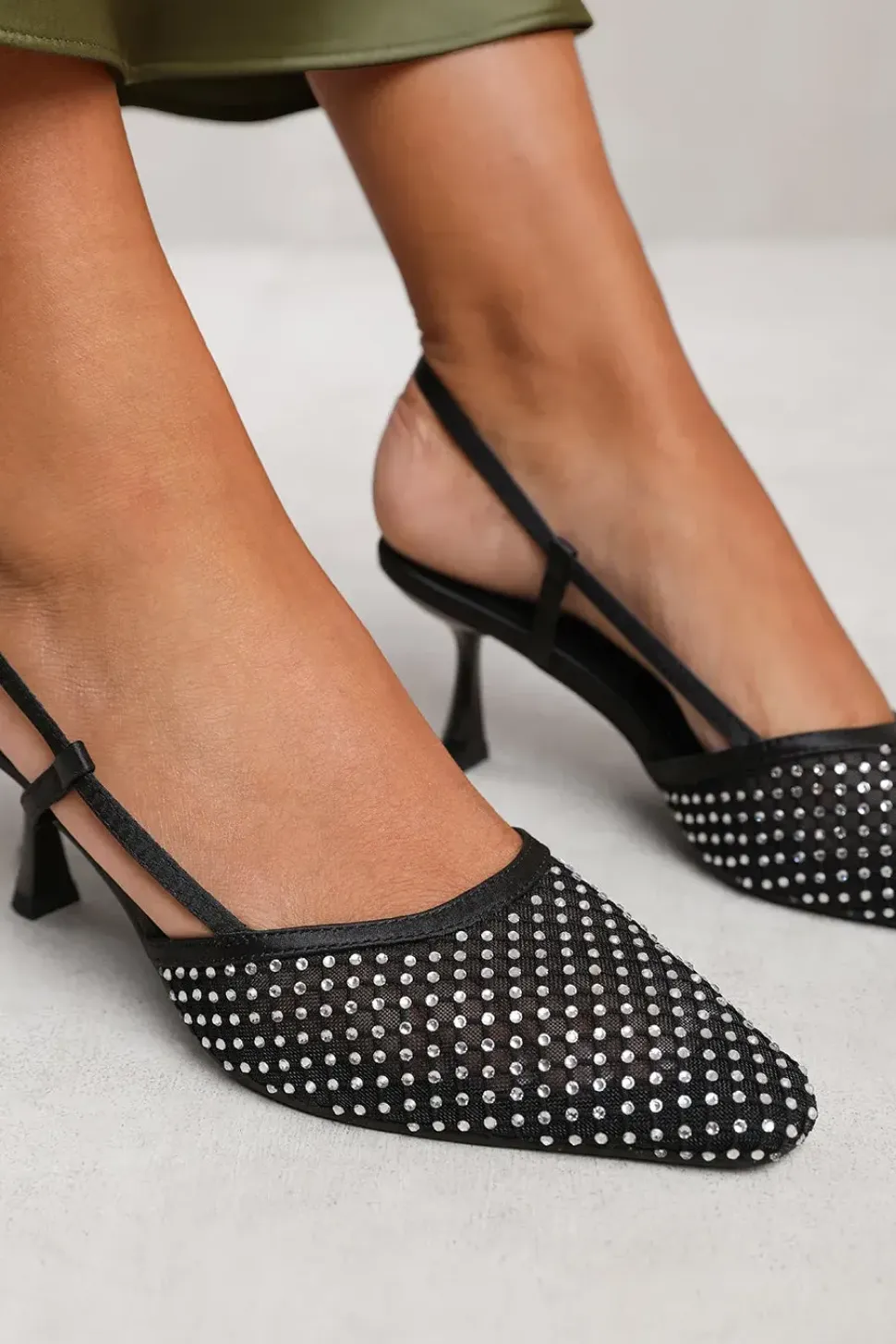 'Zinnia' Slingback Pointed Toe Heel With Diamante Mesh
