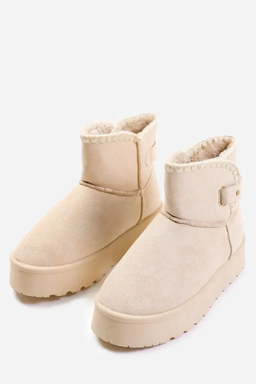 'Zyla' Flatform Fur Lining Ankle Boot With Velcro Fastening
