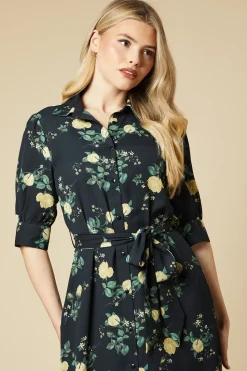 Yellow Floral Half Sleeve Shirt Dress