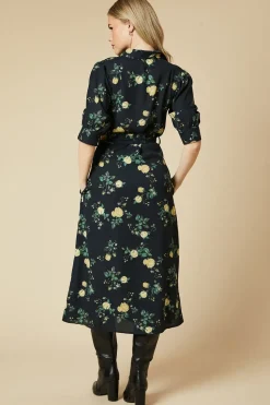 Yellow Floral Half Sleeve Shirt Dress
