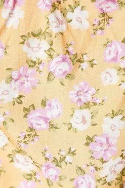Yellow Floral V Neck Frill Sleeve Blouse