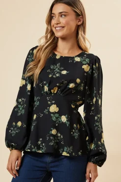 Yellow Floral V Neck Tea Blouse