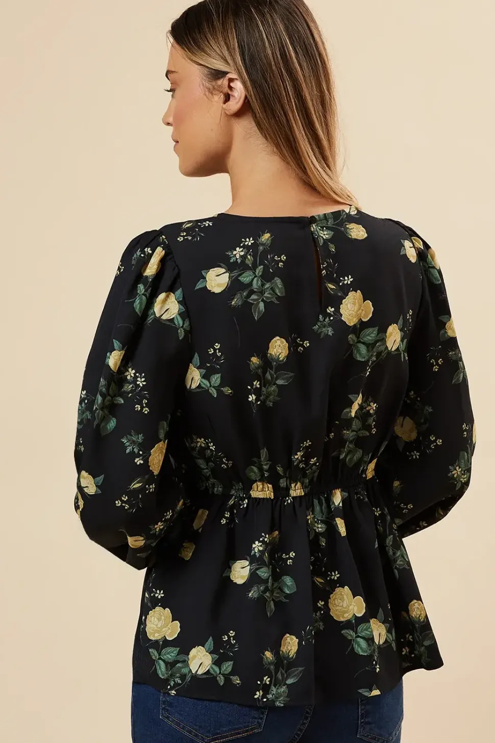 Yellow Floral V Neck Tea Blouse