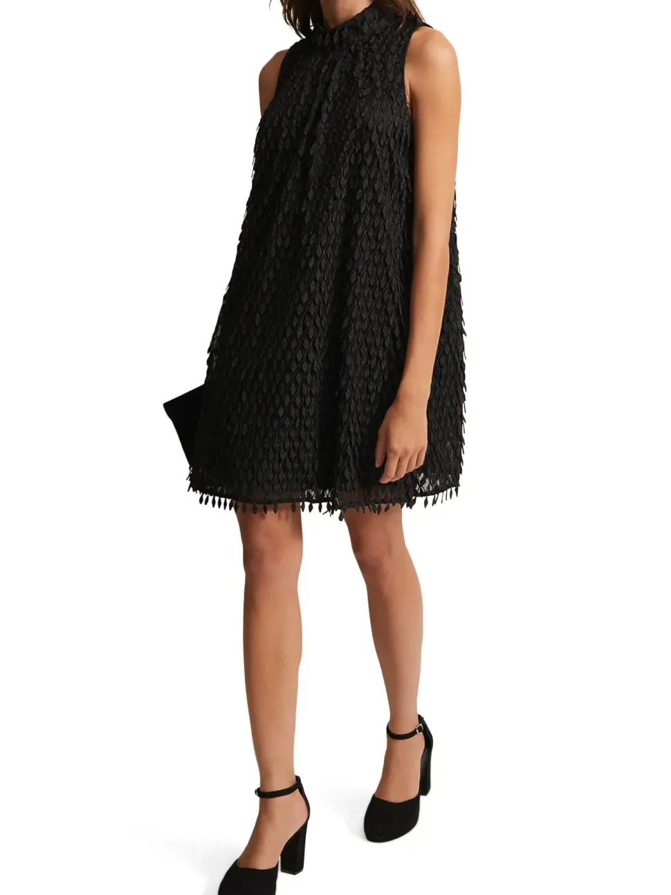 Zafia Black Textured Shift Dress-
