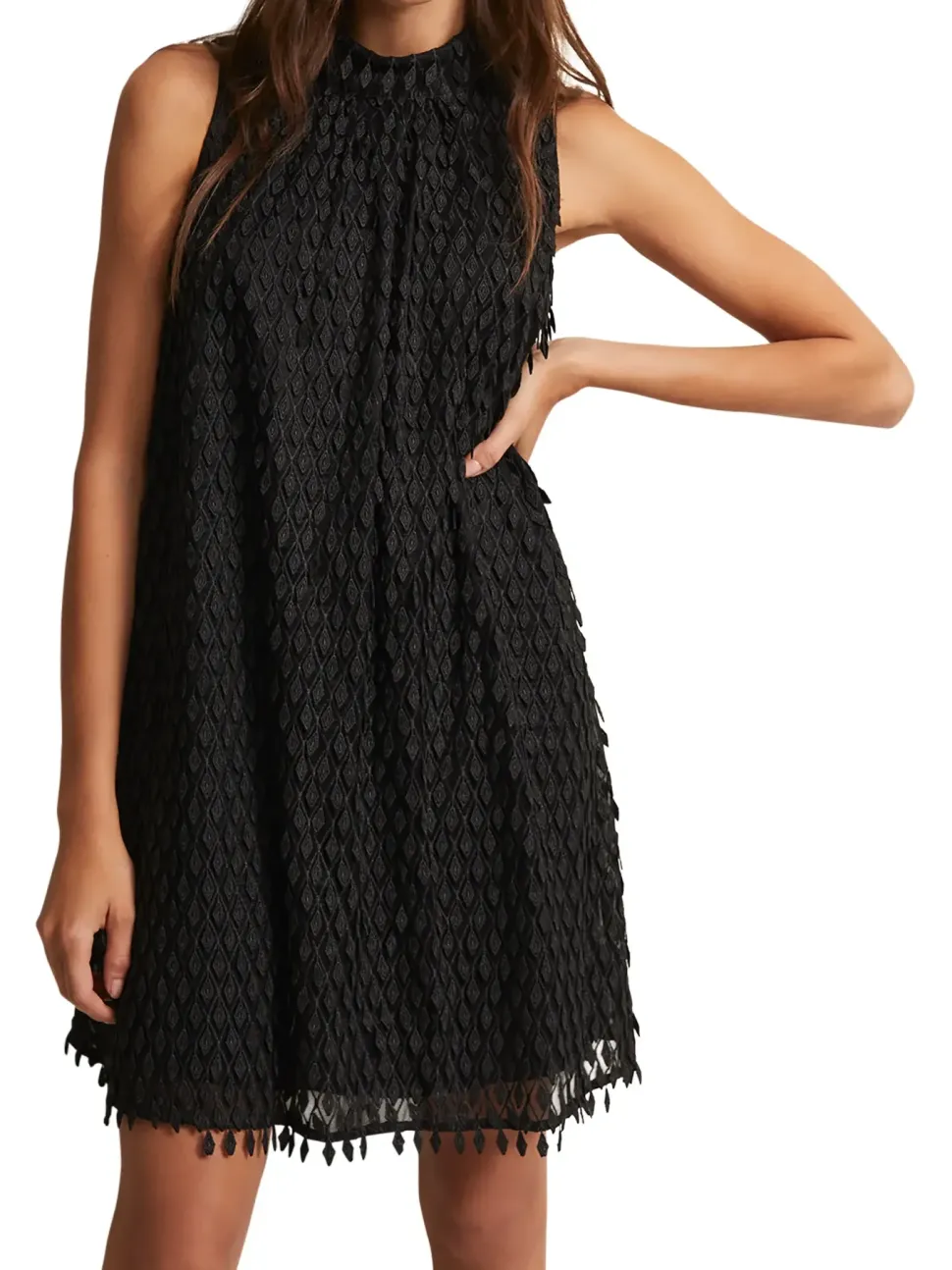 Zafia Black Textured Shift Dress-