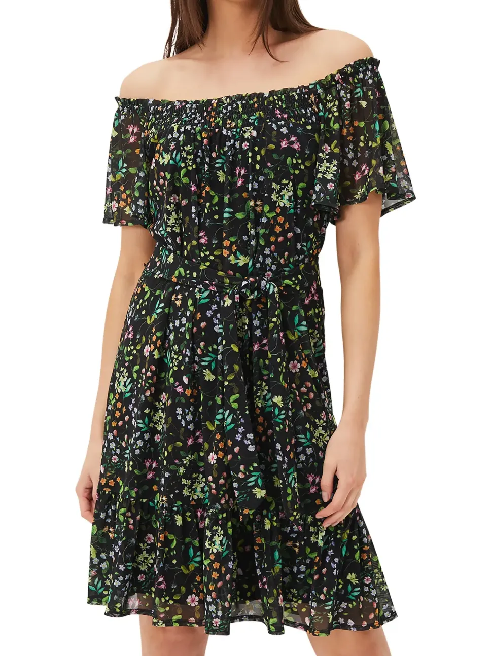 Zaylah Shirred Floral Mesh Dress-