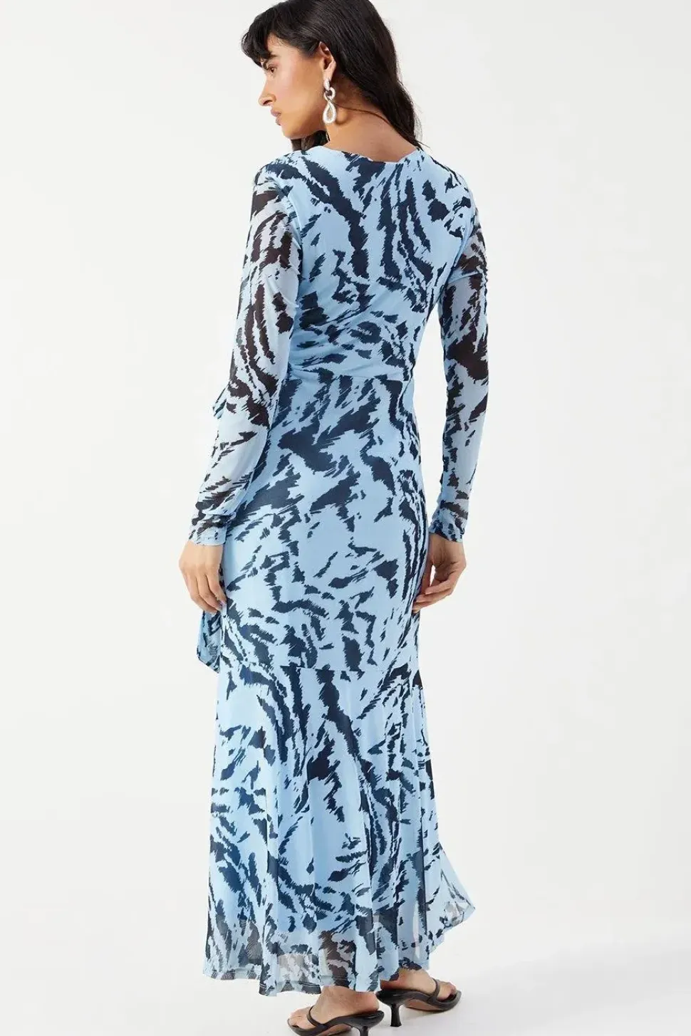 Zebra Mesh Asymmetric Seam Wrap Midi Dress