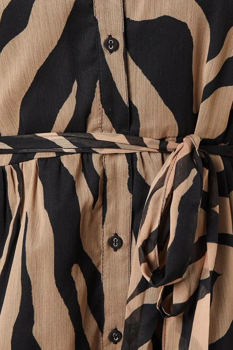 Zebra Pleated Ruffle Hem Chiffon Shirt Dress