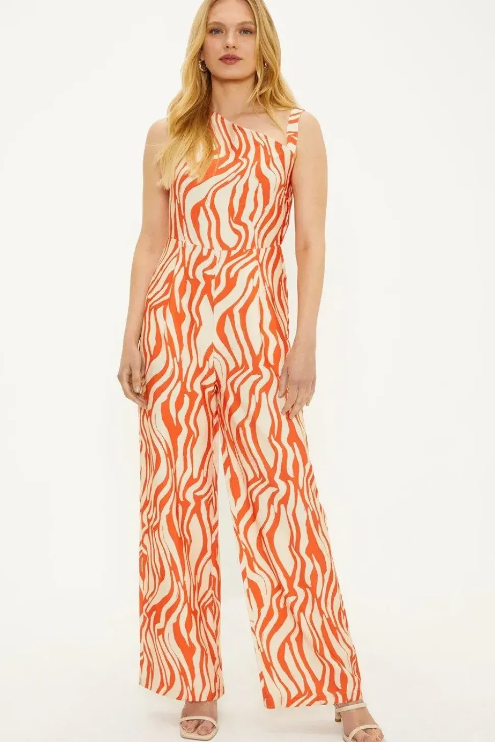 Zebra Print Bead Detail Asymmetric Jumpsuit