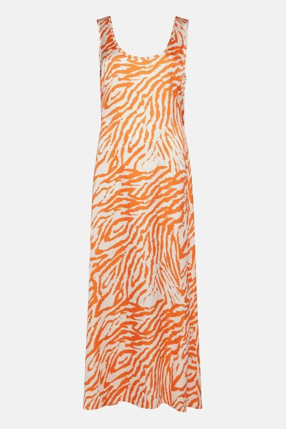 Zebra Printed Scoop Neck Satin Midi Slip Dress