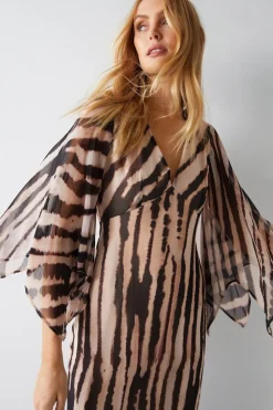 Zebra Printed Viscose Georgette Midi Dress
