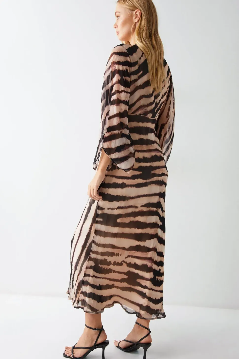 Zebra Printed Viscose Georgette Midi Dress