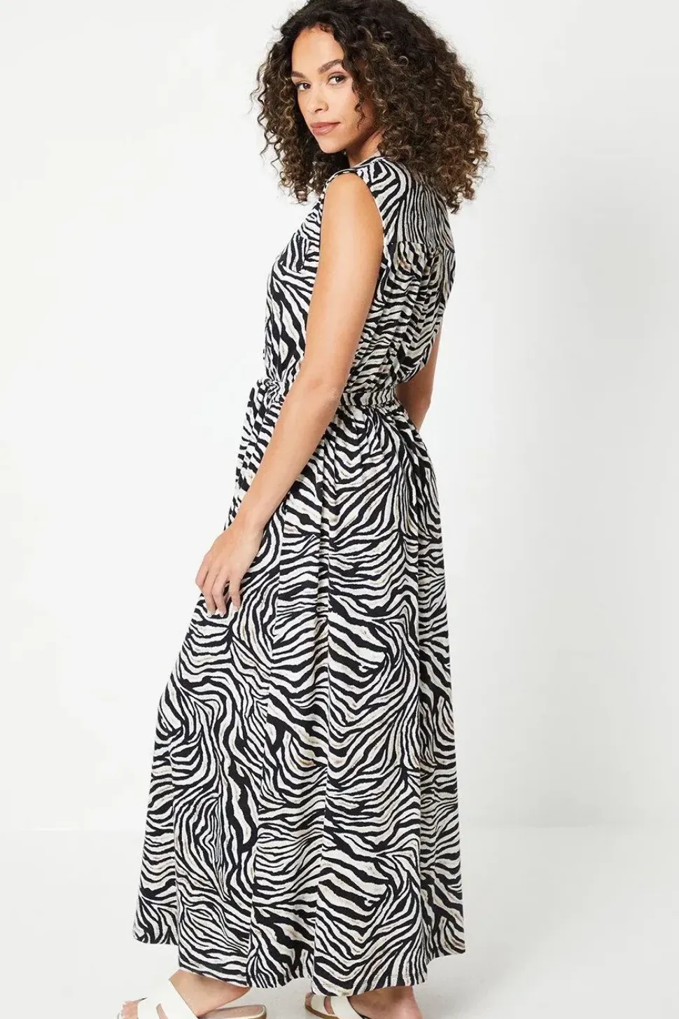 Zebra Print Jersey Pocket Detail Belted Shirt Dress