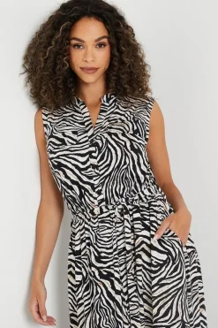 Zebra Print Jersey Pocket Detail Belted Shirt Dress