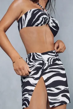 Zebra Print Ruched Side Mini Skirt