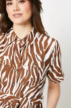 Zebra Print Viscose Blend Belted Utility Jumpsuit