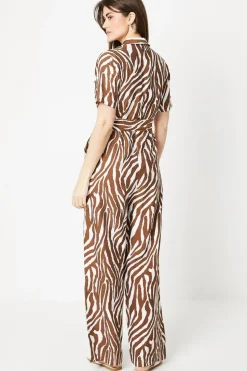Zebra Print Viscose Blend Belted Utility Jumpsuit