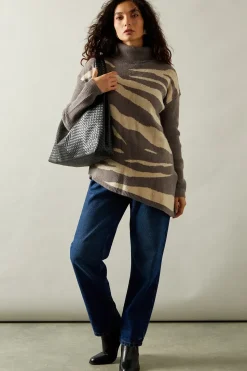 Zebra Roll Neck Asymmetric Hem Tunic
