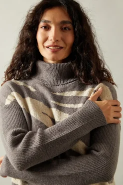 Zebra Roll Neck Asymmetric Hem Tunic