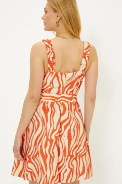 Zebra Ruched Strap Belted Mini Dress