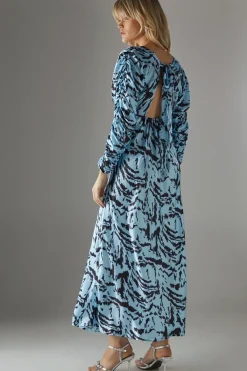 Zebra Satin Batwing Bias Midi Dress