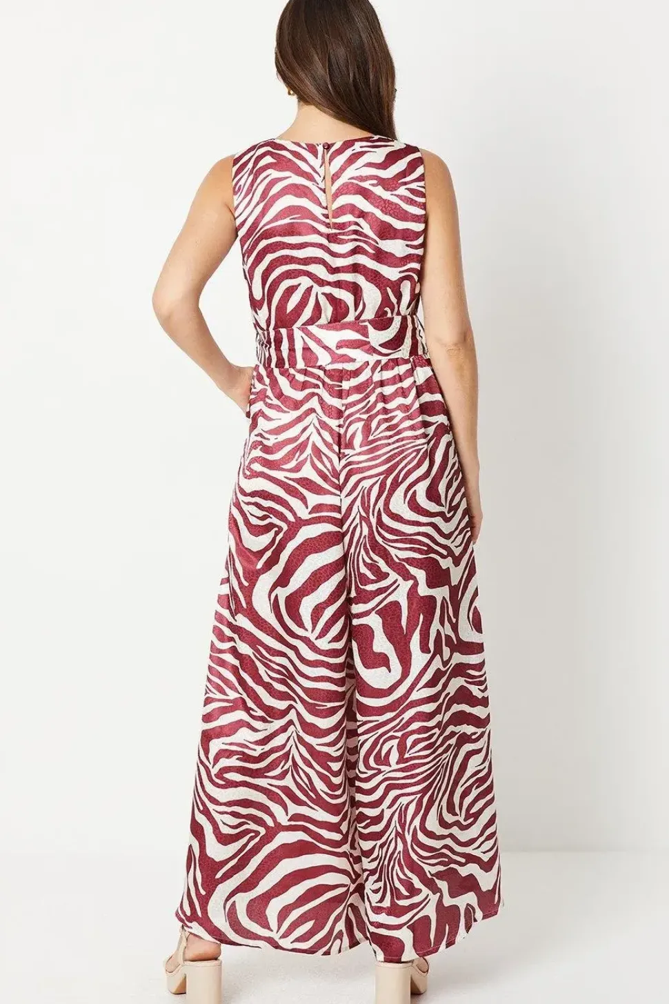 Zebra Satin Jacquard Sleeveless Jumpsuit