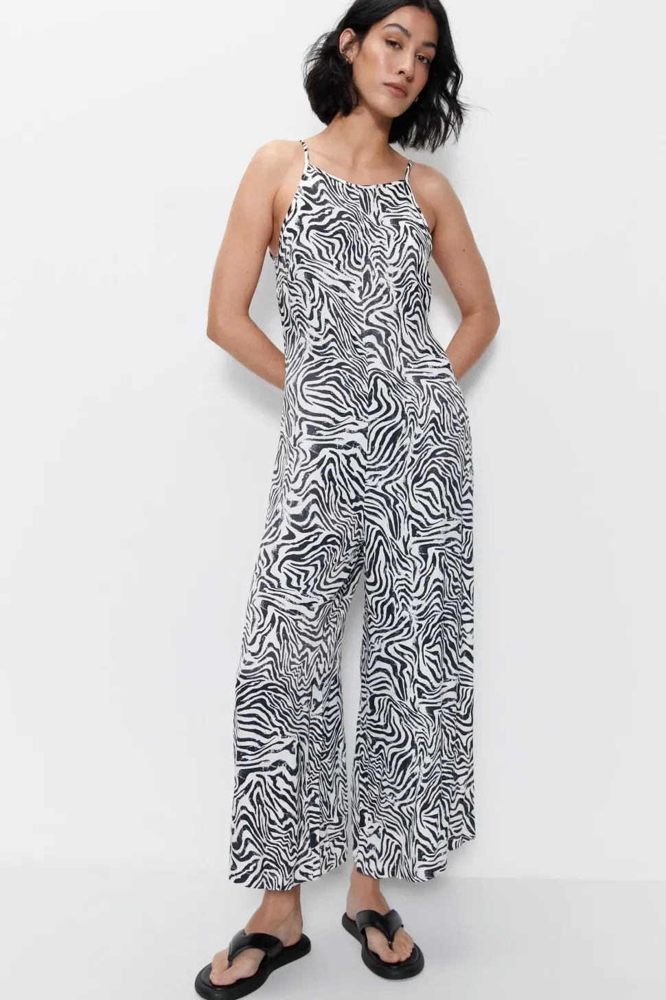 Zebra Satin Wide Leg Jumpsuit