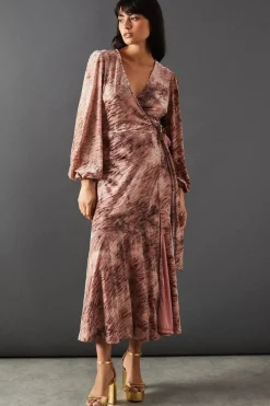 Zebra Velvet Wrap Asymmetric Tier Midi Dress